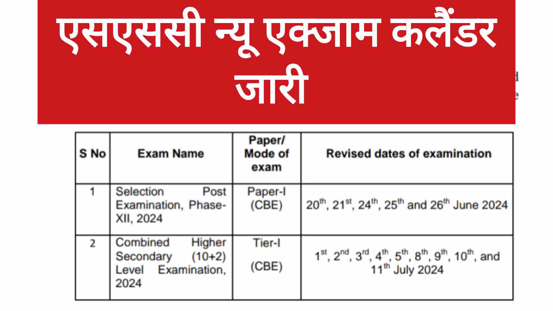 SSC New Exam Calendar